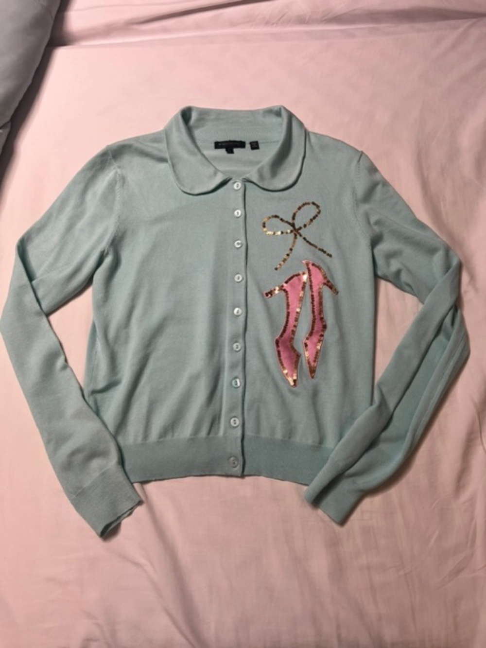 BCBGMaxAzria Cardigan Silk Sequins Cinderella Vibes Size Large Rare!!
